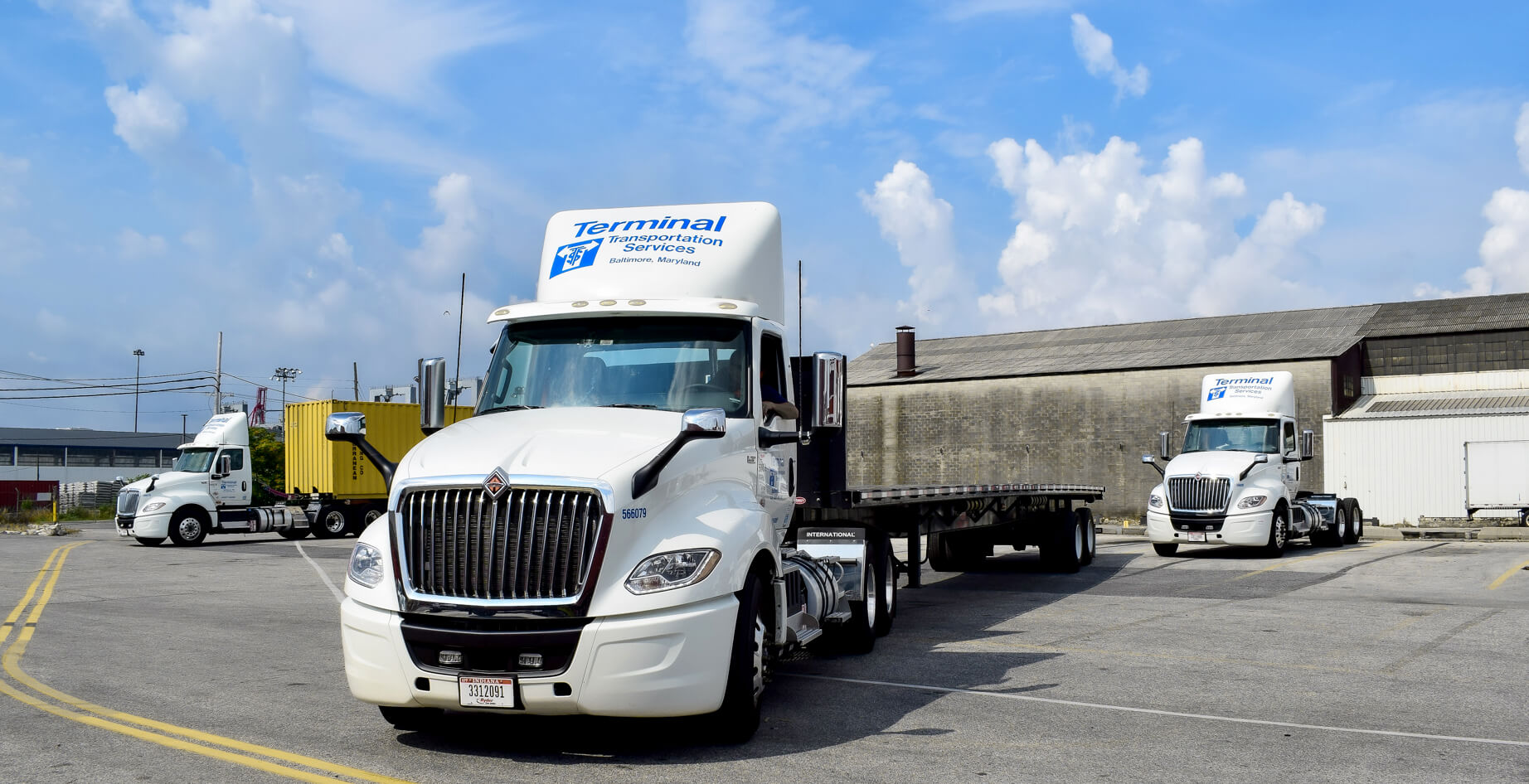 flatbed truck at warehouse