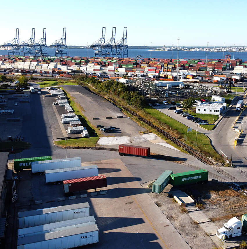 view of Port of Baltimore from drone