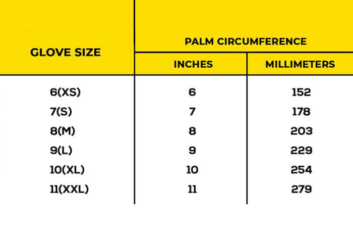 safer grip gloves size chart